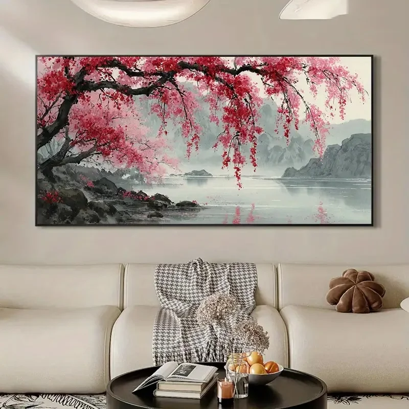 Diamond Embroidery Art Sakura Lakeside Scenery 5D DIY Full Square Round Jewelry Cross Stitch Diamond Painting Mosaic Home Decor