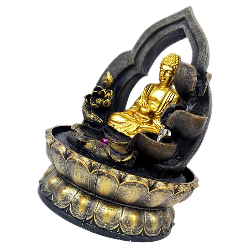 

Resin Buddha Statue Waterfall Fountain Tabletop Decoration Mini Figurine Small Office Garden Indoor Led Light Ornament