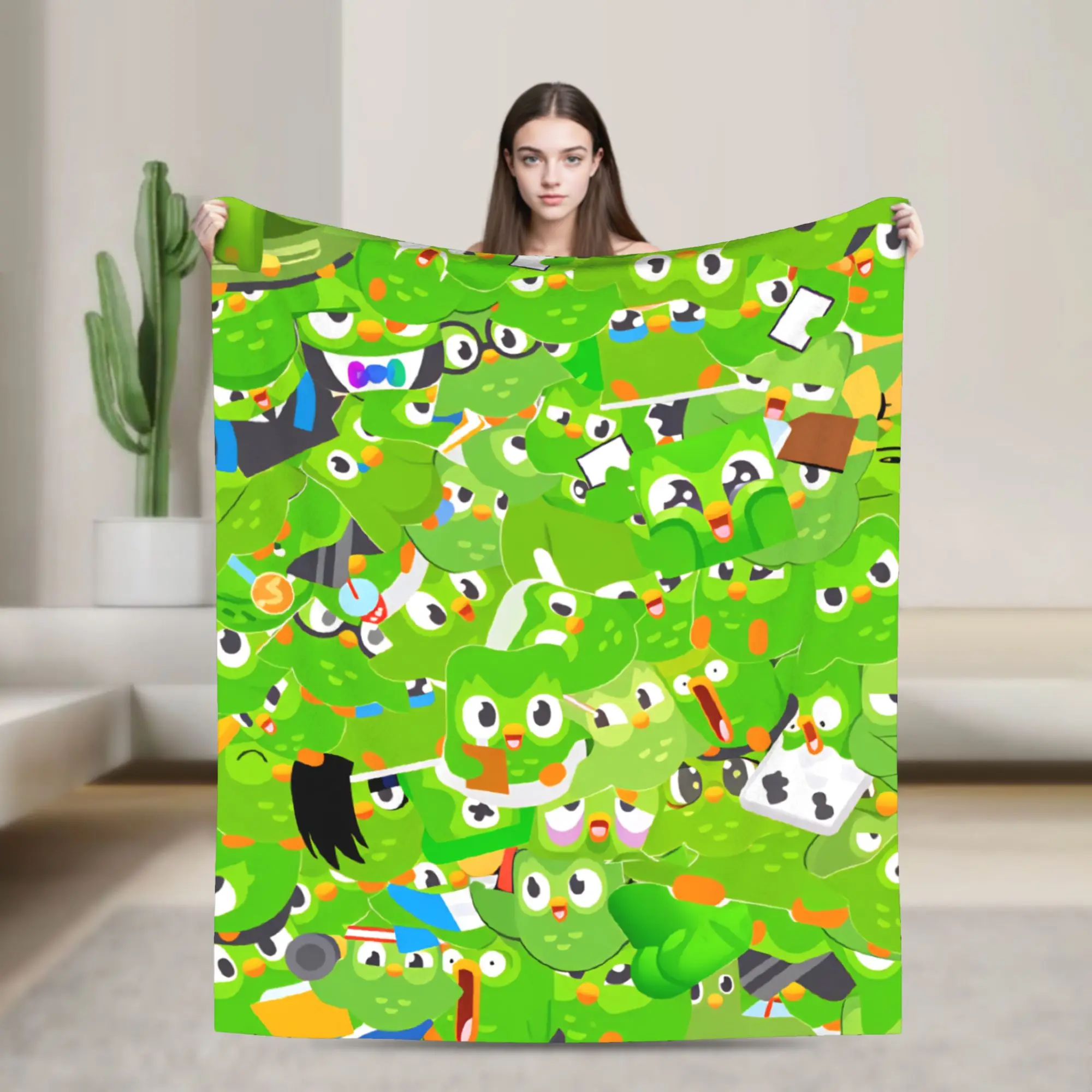 Soft Warm Blanket Picnic Cartoon Spirit Duolingos Throw Blanket  Flannel Bedspread For Living Room Print Sofa Bed Cover