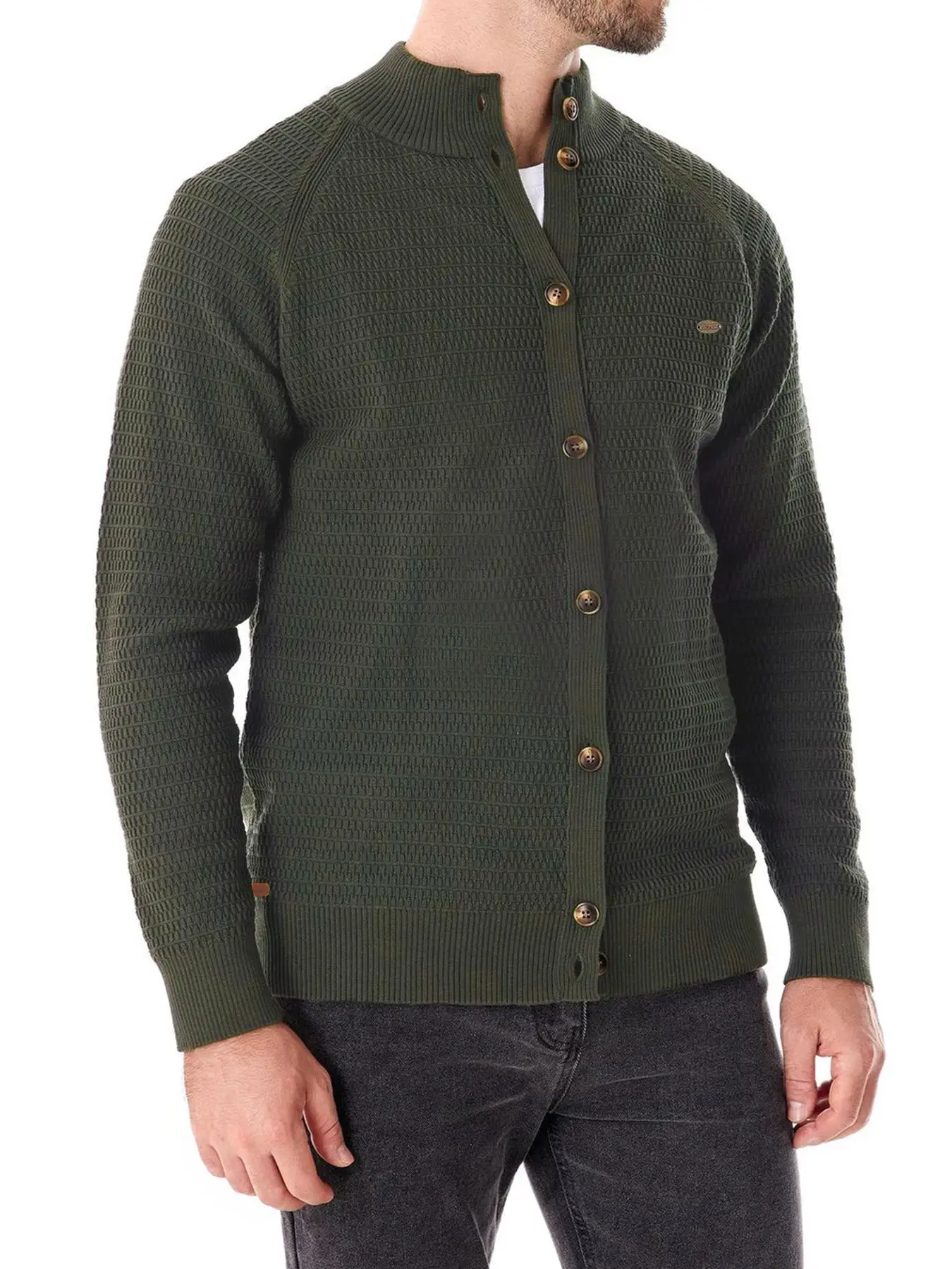 

2025 вязаный мужской высококачественный свитер с воротником-стойкой на пуговицах для мужчин, новые зимние модные дизайнерские кардиганы, мужской топ