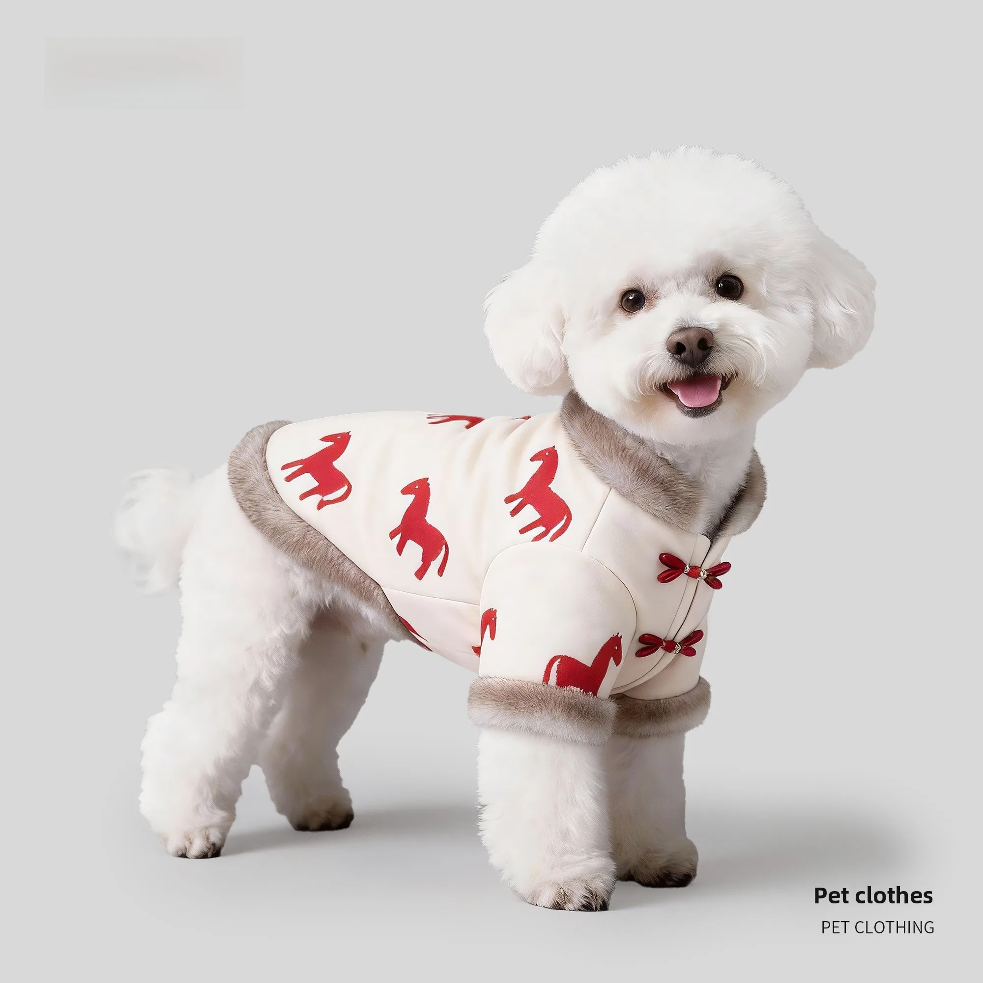 

Новогодняя зимняя одежда для собак породы пудель: теплый хлопковый костюм в традиционном китайском стиле Тан, праздничная одежда для маленьких собак