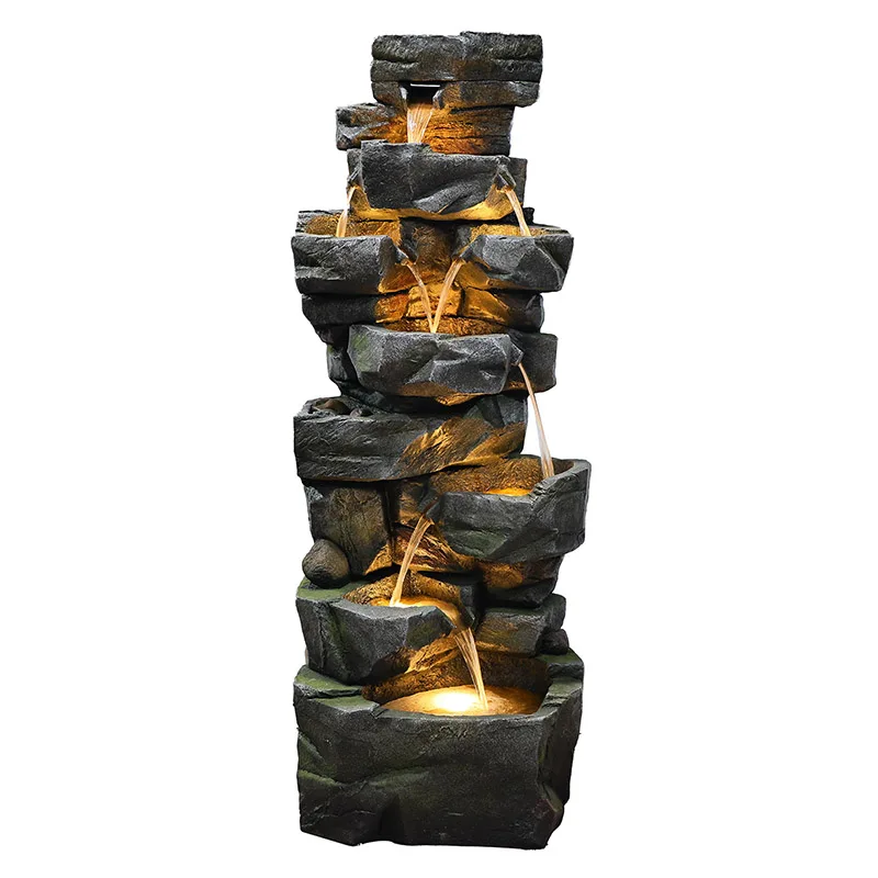 57.87 Inch Outdoor Cascading Waterfall Fountain Garden Decorative Porch Lawn Backyard Rock Water Feature