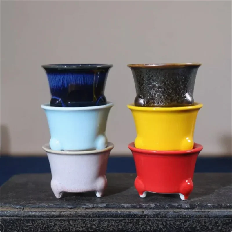 Porcelain High-Temperature Glazed Colorful Bonsai Pot,Small Vase,Mini Plant Pot, Home Decoration