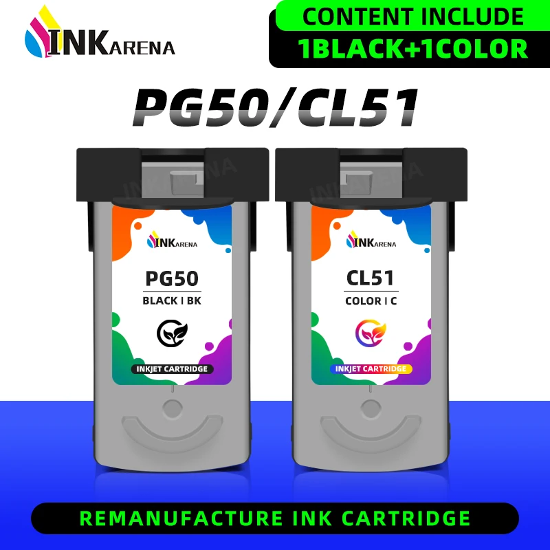 Inkarena Remanufactured PG-50 PG50 CL-51 CL51 PG 50 CL 51 Ink Cartridge For Canon Pixma iP6220D MP150 MP160 MP170 MP180