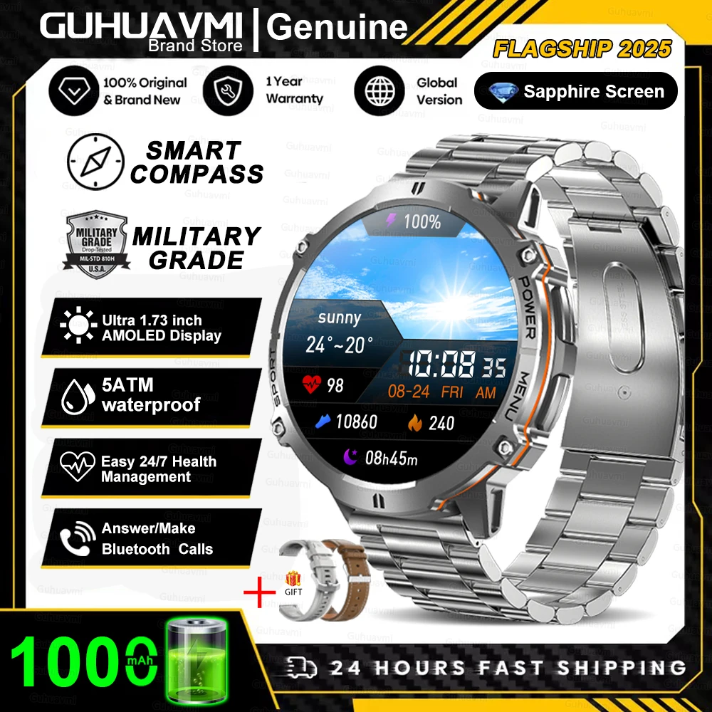 T-Rex 3 Militaire kwaliteit 1000 mAh batterij Smart Watch 10ATM Waterdicht GPS Kompas Hoogtemeter Oproep AMOLED Mannen Zwemmen Sport Smartwatch