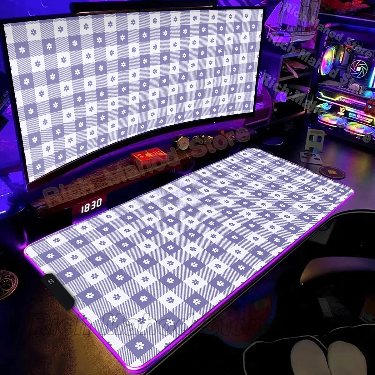 

Большой коврик для мыши RGB, минималистичный коврик для мыши с цветочной сеткой, светодиодный игровой коврик для мыши, светящийся настольный коврик с подсветкой, аксессуары для ПК, геймерский настольный коврик