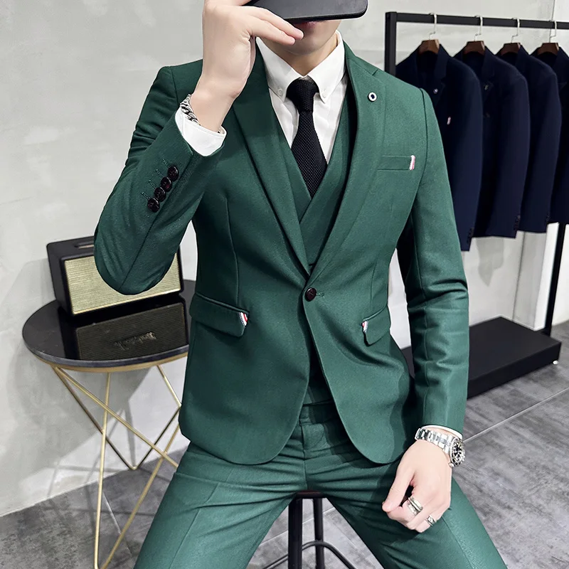 (Jackets+Pants+Vest)High Quality Slim Fit Party Suit Mens Tuxedos Formal Business Wedding Social Suits Woven Decorate 3 Pcs Set