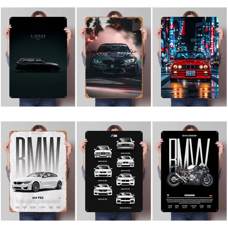 BMW Metal Posters Classic Car Tinplate Sign Room Decoration Aesthetic Custom Metal Signs for Garage Wall Art Decoration Retro