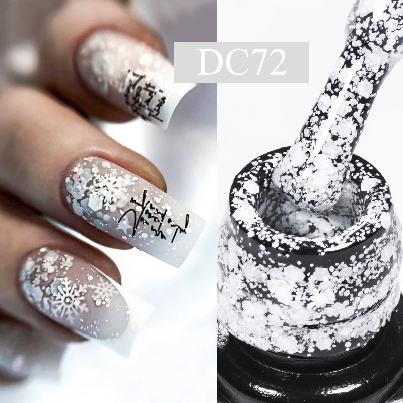 Mtssii 7ml Snowflake Gel Nail Polish Semi Permanent Milky White Glitter Snow Sequins Soak Off UV Nails Art Varnish Manicure