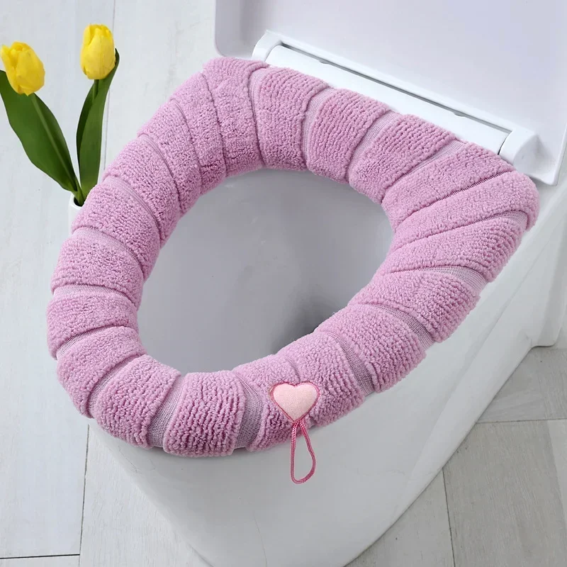 Alfombrilla cálida para asiento de inodoro, cojín con asa para baño, más grueso, suave y lavable, accesorios para calentador