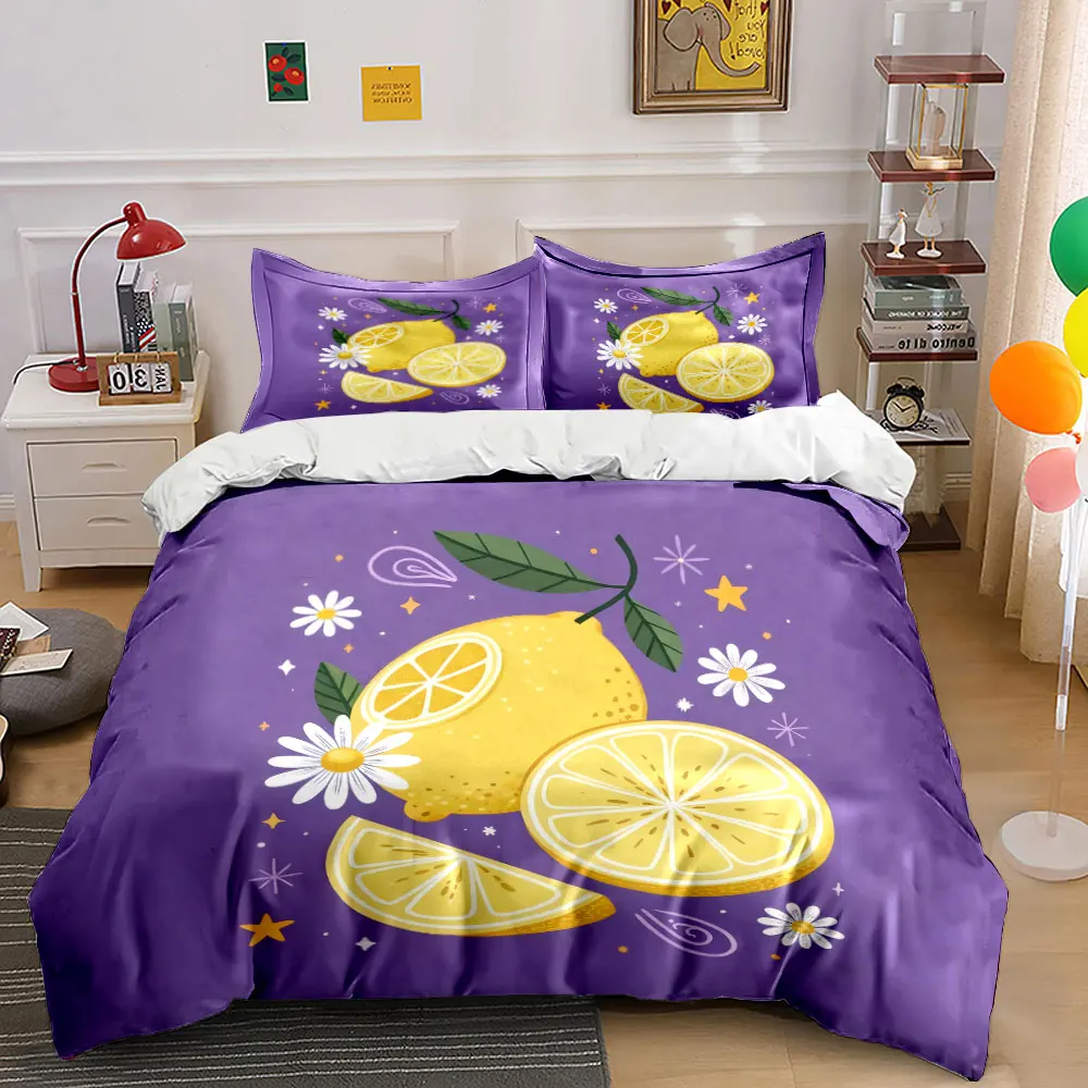 

"Colorful Lemon Floral Decor Set" Bedding Set with 1 Duvet Cover 2 Pillowcases Single Double King Queen, Gift