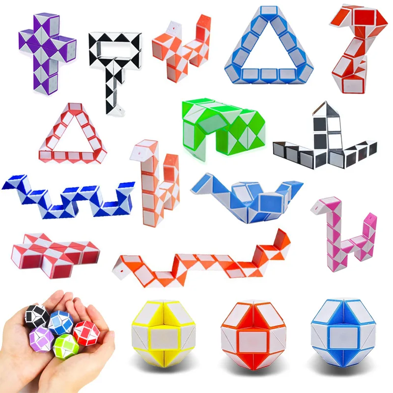 8/16Pcs Folding Snake Ruler Puzzle Cube Educational Toys for Kids Birthday Party Favors Guest Gifts School Prizes Goodie Filler