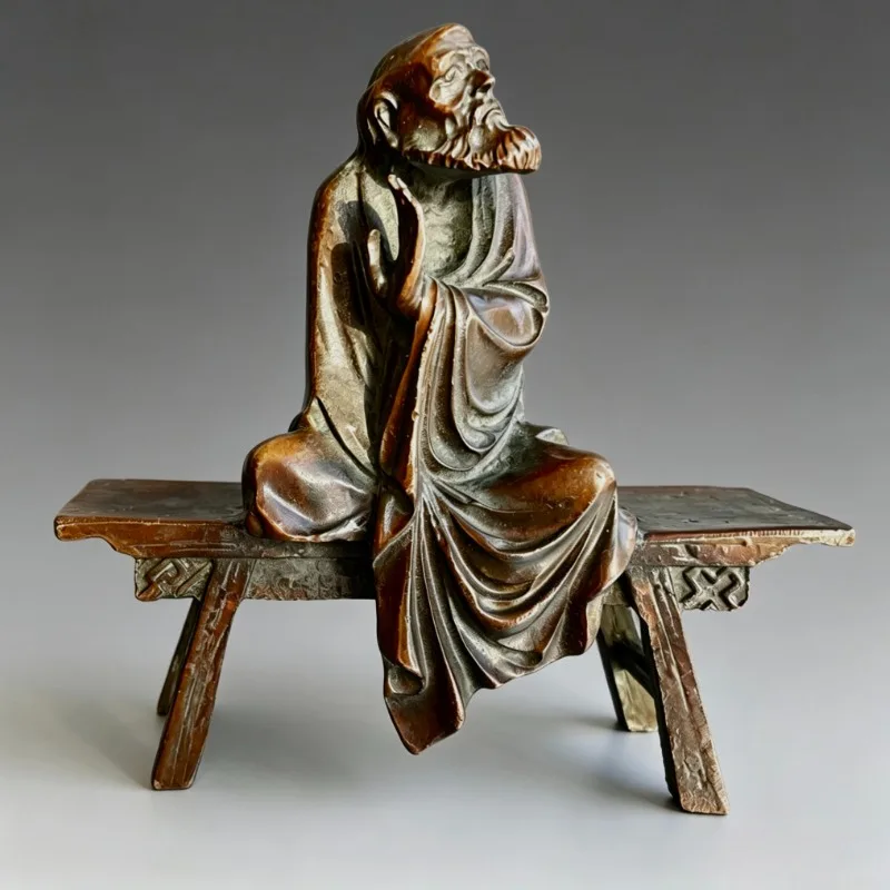 Antique Bench Damo Dharma Patriarch Statue Desktop Ornament Buddha Figurine Lucky Feng Shui Home Decoration Crafts Accessories