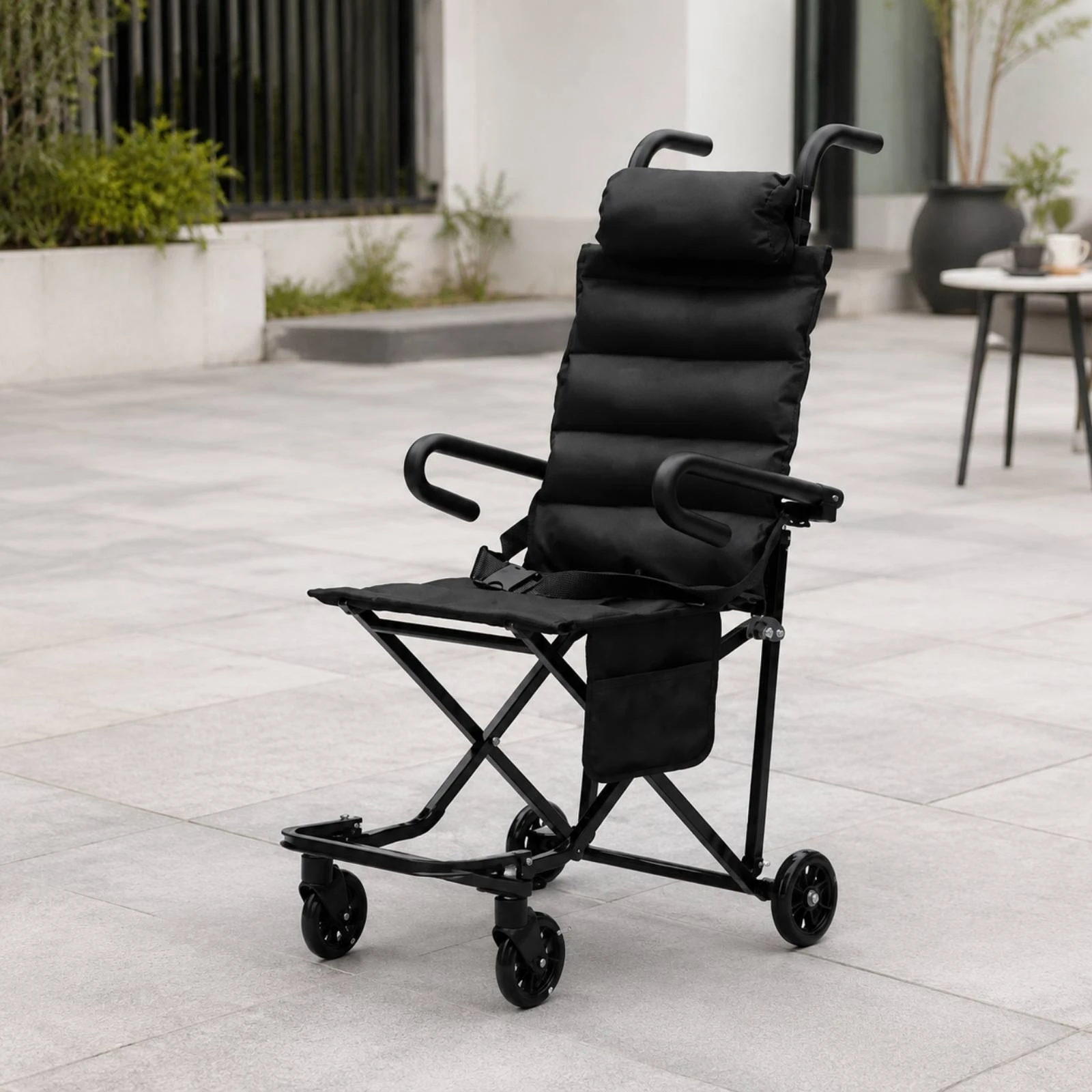 Wheeled Chair with Swivel Front Wheels Foldable Folding Wheeled Chair Cart Folding Rollator Mobility Aid with Footrest Padded
