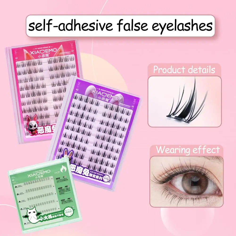 Glue-Free Self-Adhesive False Eyelashes 100 Clusters Large Volume Natural Look Easy to Apply for Lazy People Beginners
