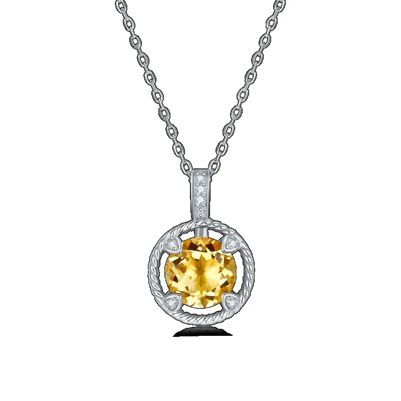 925 Sterling Silver Natural Citrine Pendant Nekclace for Women Fine Jewelry White Gold Plated Charm Necklace Wholesale Gift