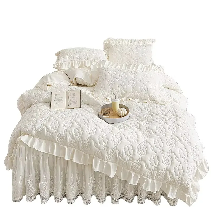 

2023 New Cotton Quilted 4pcs Duvet Cover Set Wedding Bed Set