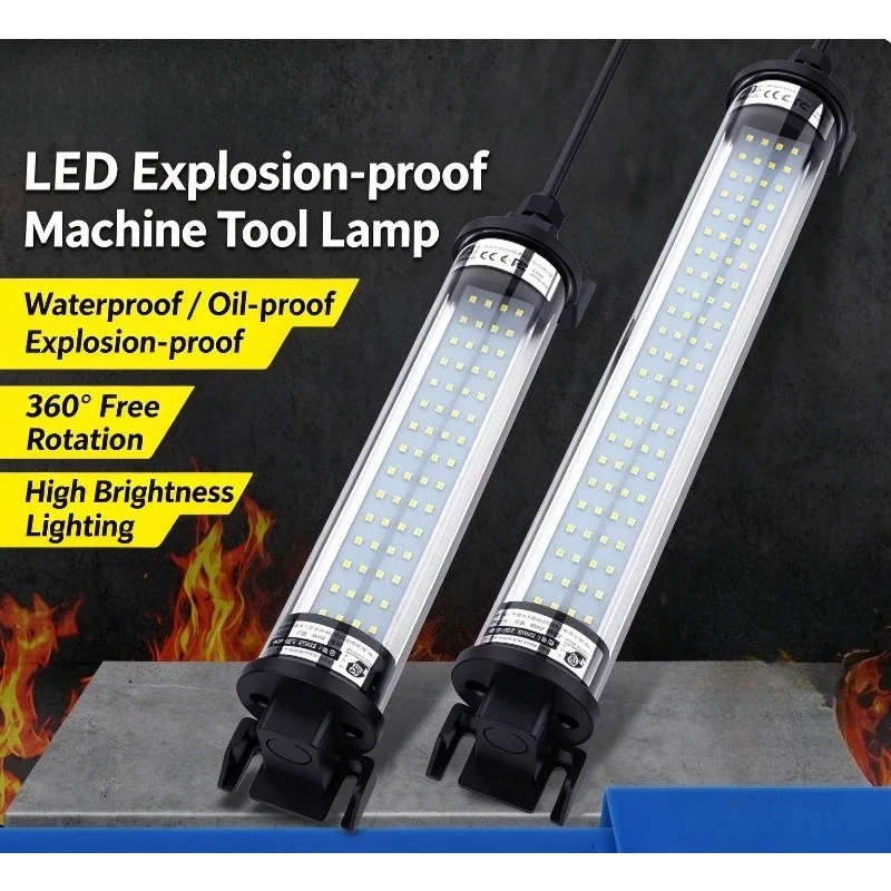 LED Machine Work Lamp Waterproof, Round Tube Equipment Light for CN C Lathe Milling Machine, 24V 220V Industrial Working Lamp