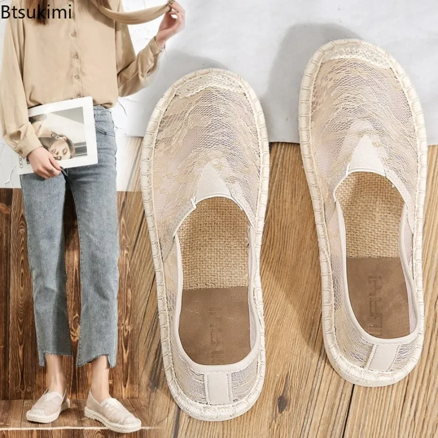 

New 2024 Women's Casual Fisherman Shoes Flat Bottom Thin Breathable Canvas Shoes Embroidered Design Slip on Lazy Ladies Loafers