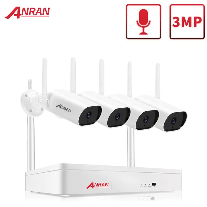 Top ANRAN-Kit de cámara de seguridad inalámbrica, sistema de videovigilancia con visión nocturna, Wifi, 3MP, 8 canales, NVR, para exteriores