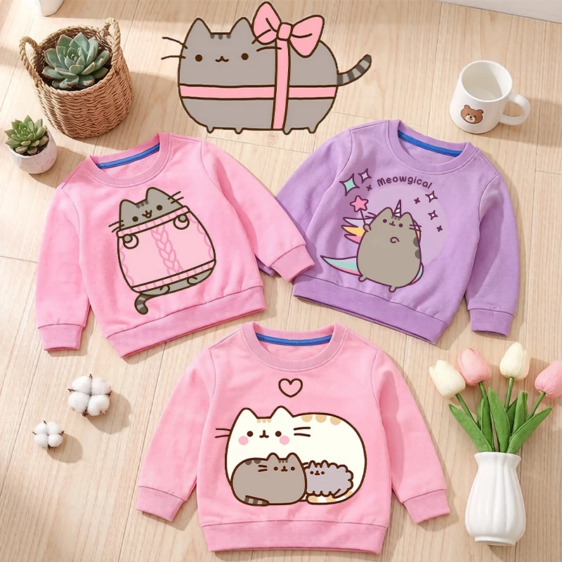 

Cute Pusheens Spring Girl Toddler Thin Pullover Sweatshirt Kids Anime Popular Childern Cotton Clothes Streetwear LongSleeve Tops
