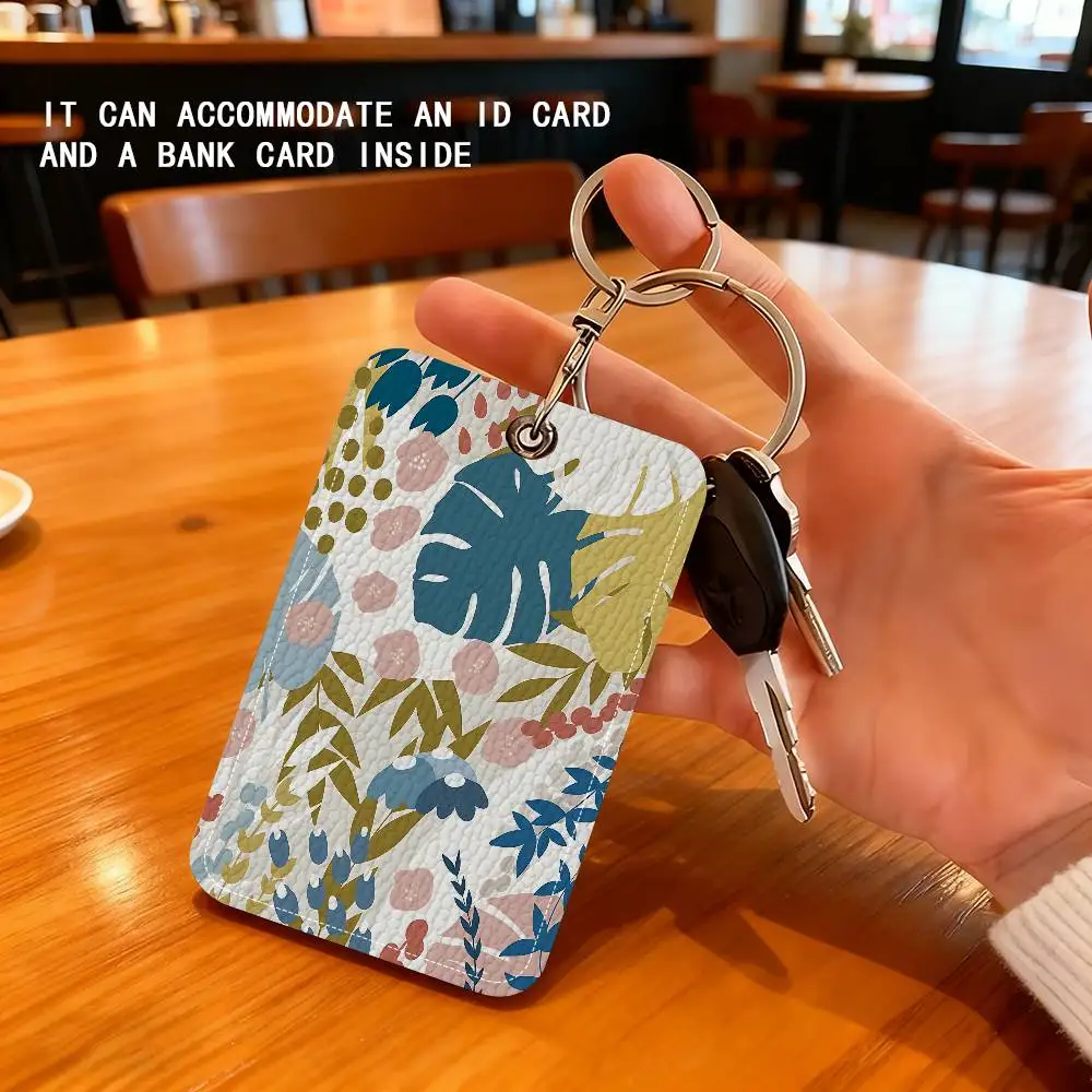 Green Plant Pattern Card Holder Keychain Key Ring Door Lock Access Protective Case For Security Gift