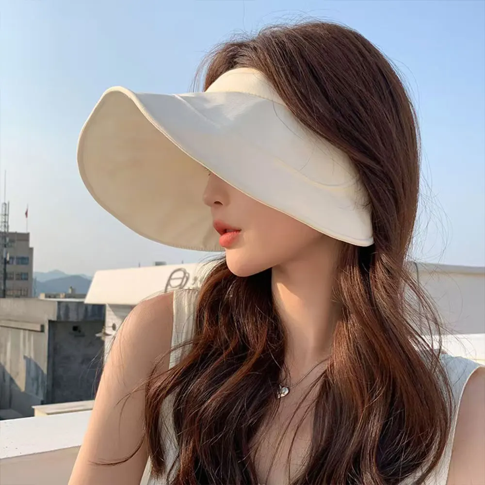 

New Summer Sun Hat for Women Anti-UV Beach Visor Caps Girls Hollow Top Folding Sunscreen Beach Hat Outdoor Wide-Brim Caps