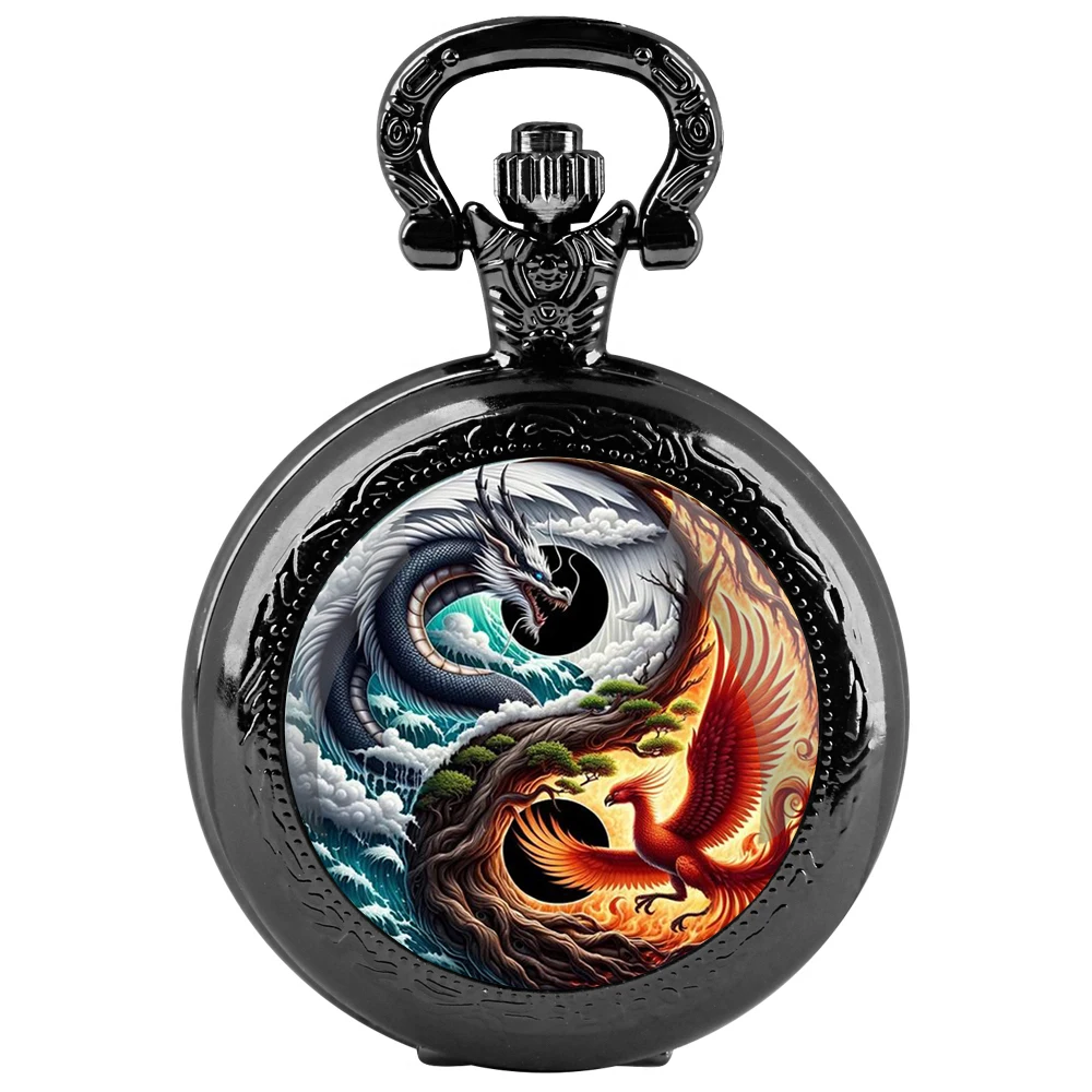 الرجعية رائعة فينيكس ودريغون تصميم متوسطة ساعة الجيب قلادة هدايا أعياد ميلاد للأطفال ساعة الجيب قلادة عصرية