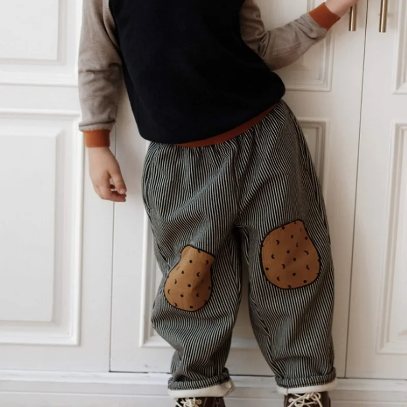 سميكة الصوف الفتيان السراويل الشتاء الأطفال مخطط زين عادية فضفاض مستقيم الساق السراويل طفل تنوعا ملابس خارجية W5235 #5
