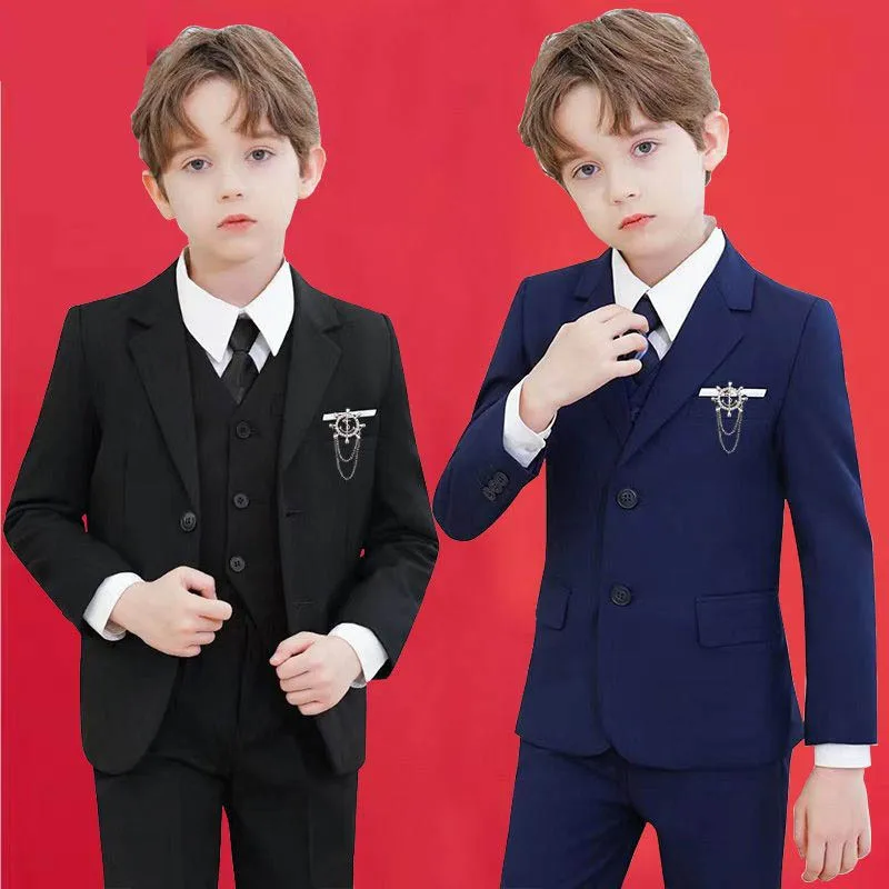 Children Elegant Black Blue Wedding Suit Boys Ceremony Tuxedo Dress Teenager Kids Photograph Blazer Party Performance Costume