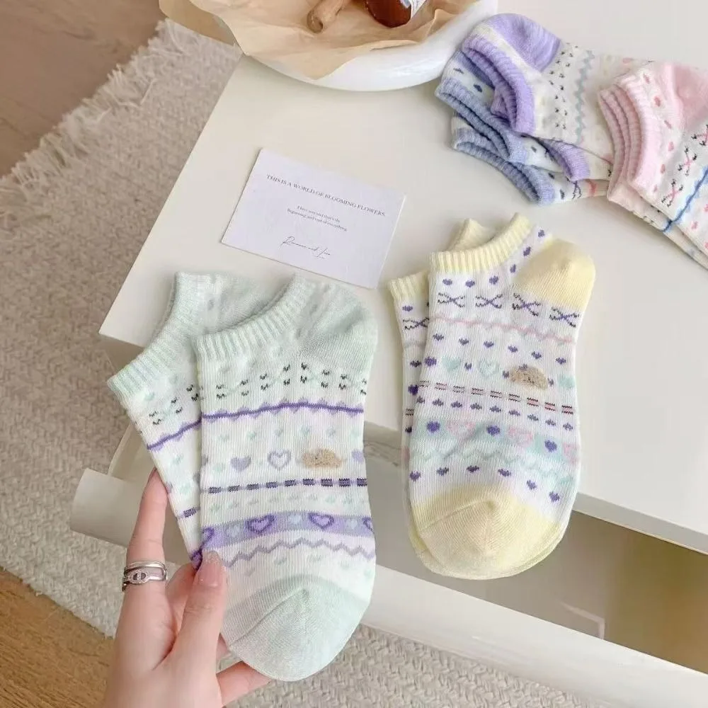 

5Pairs Cute Candy Color Heart Short Socks Ins Style Breathable Sweet Ankle Socks Lolita Female Hosiery Socks Women Lady