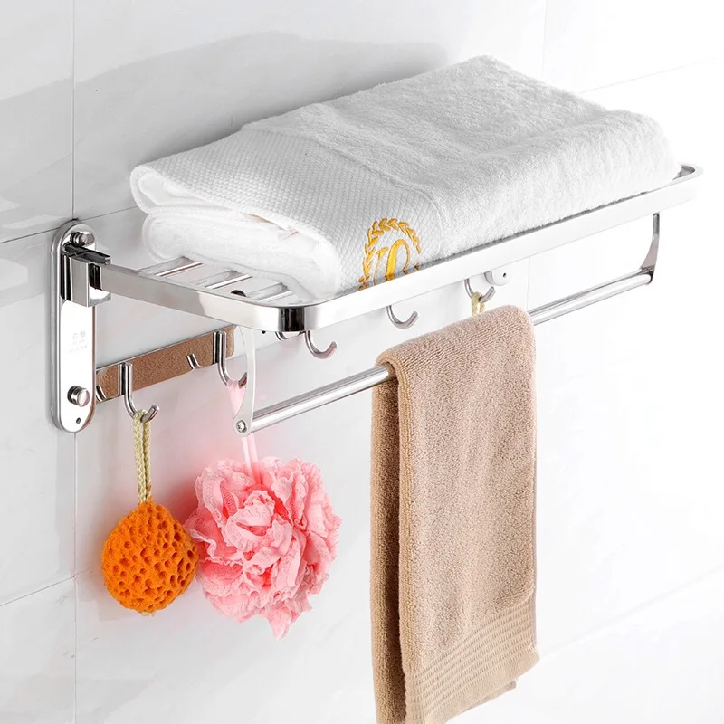 Wash Basin Towel Rack Home Bathroom Wall Mounted Storage Rack No Punching 304 Stainless Steel Hardware Pendant Set