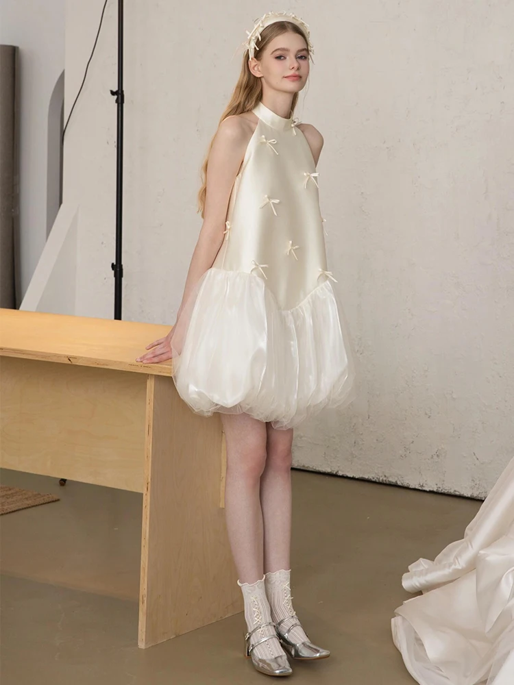 

Свадебное платье Ele Satin Neline с короткой юбкой А-силуэта, без рукавов, для невест невысокого роста, на молнии, с цветами ручной работы