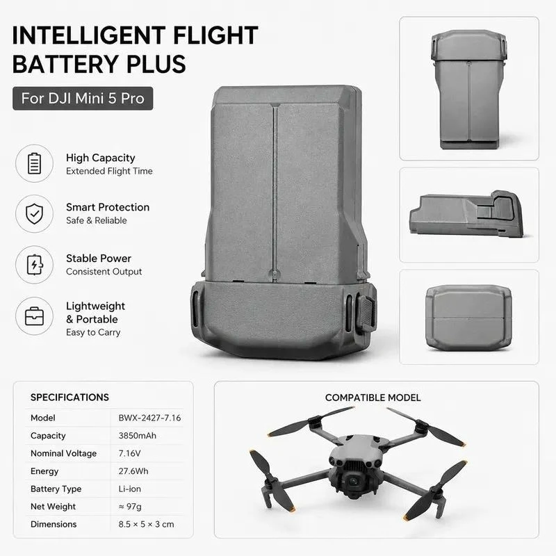 New Adaptable Replacement Battery for DJI Mini 5 Pro Long Life 5000mAh Drone Accessories
