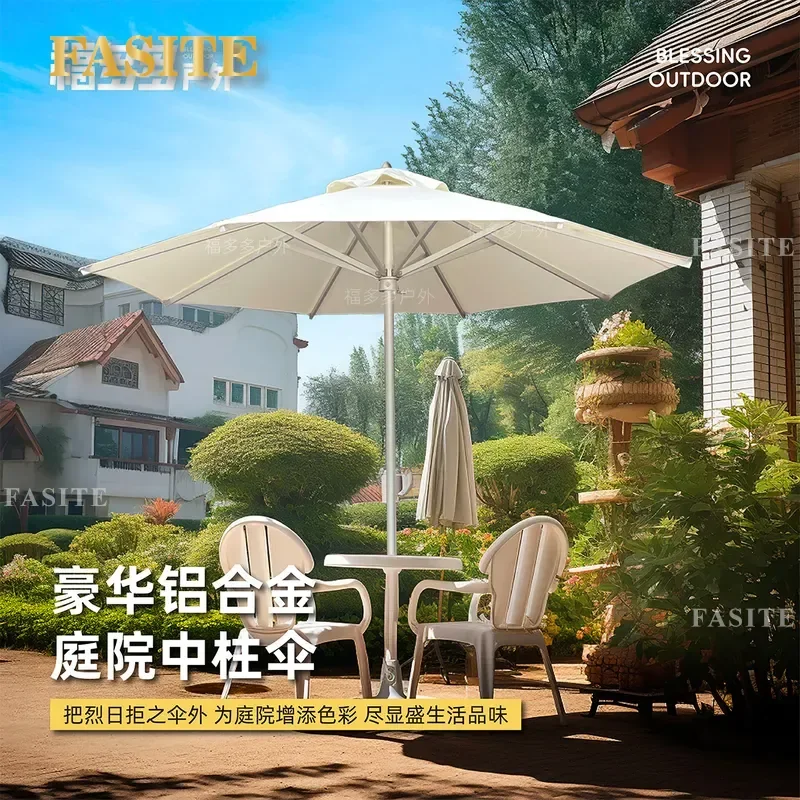 For 48mm Aluminum Alloy Middle Column Outdoor Parasol Strong Wind Resistant Sun Umbrella for Courtyard Hotel Beach Luxury