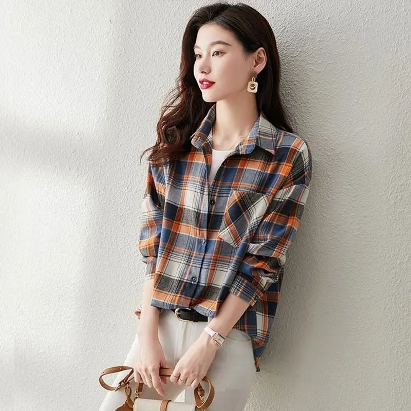 Elegant Fashion Harajuku Slim Fit Female Clothes Loose Casual All Match Tops Lattice Korean Version Long Sleeve Women Shirt