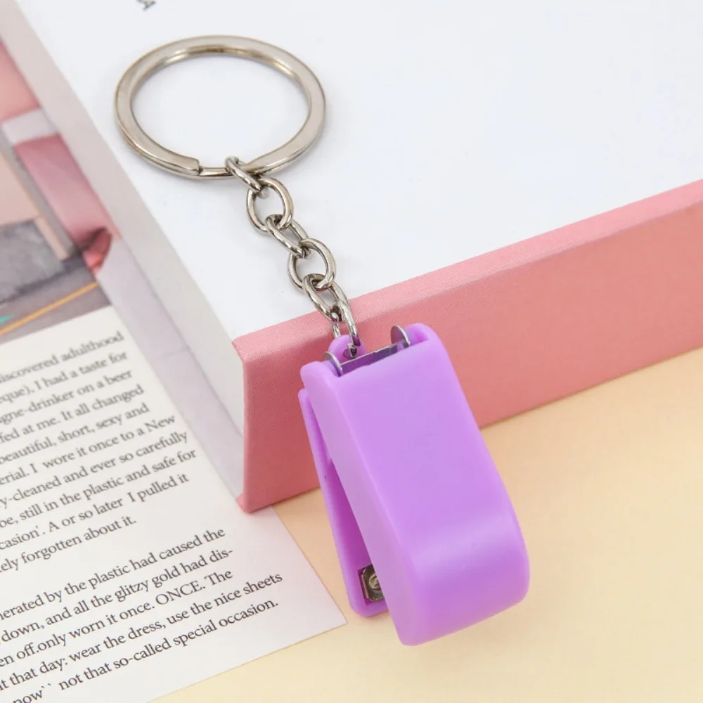 Colorful Metal Mini Stapler ABS Solid Color Keychain Cute Cartoon Stapler