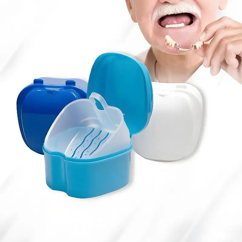 Denture Bath Box Organizer Dental False Teeth Storage Box With Hanging Net Container Cleaning Teeth Cases Artificial Tooth Boxe