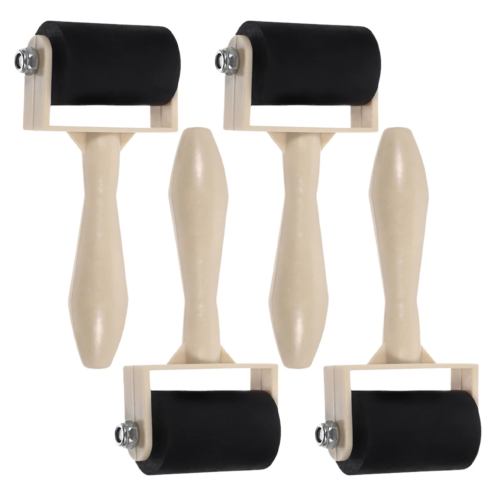 4Pcs Rubber Roller Printmaking Tools Plastic Handle Wear-Resistant Roller for Crafts Ink Applicator Painting Rollers for Crafts