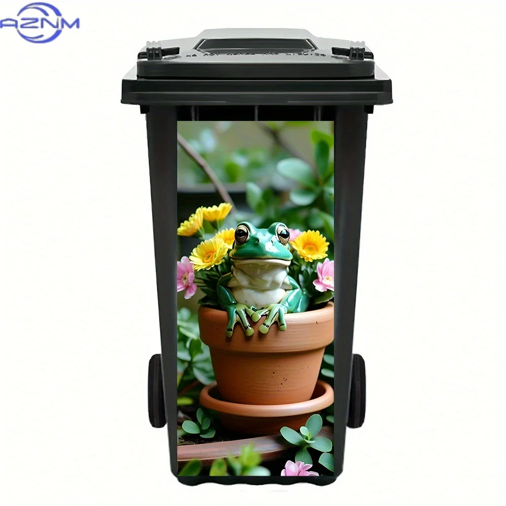 2DSingle Frog in Flower - Adhesive  Sticker for Trash Can Decoration, Home Decor, And Wall Art - Dimensions cm X .cm