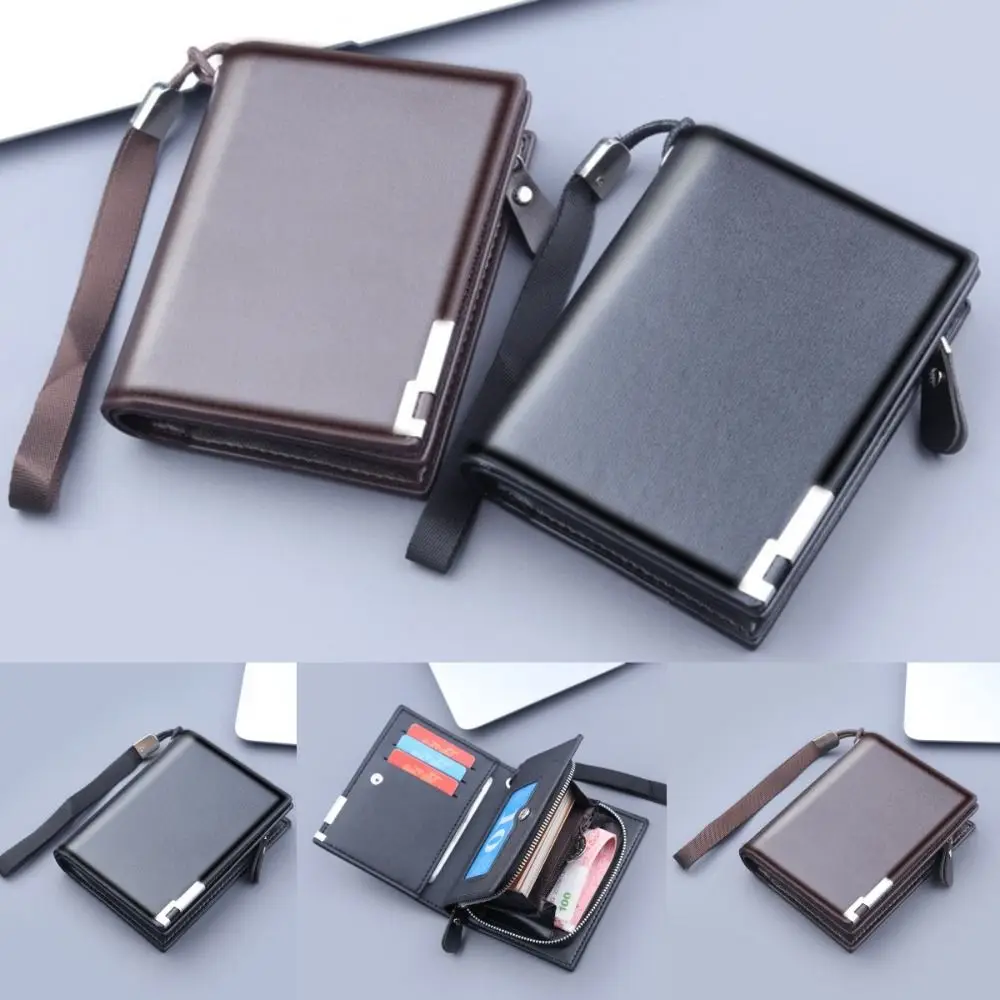 

Portable Multi-position 3 Fold Purse Retro Large Capacity Men's Zipper Wallet Leisure Ultralight Men's Hand Bag Daily Use