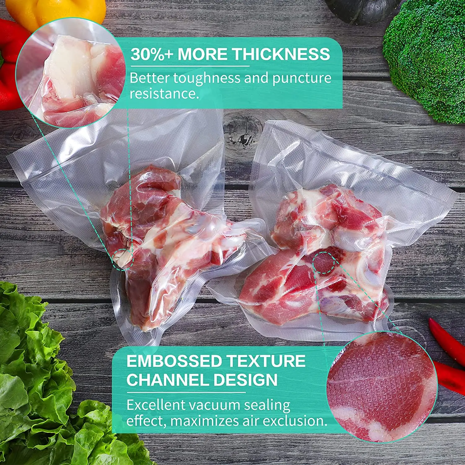 50pcs Vacuum Sealer Bags, Disposable Airtight Compression Bag, Transparent Food Packaging Bag, For Meat,Fruit And Vegetable image 6