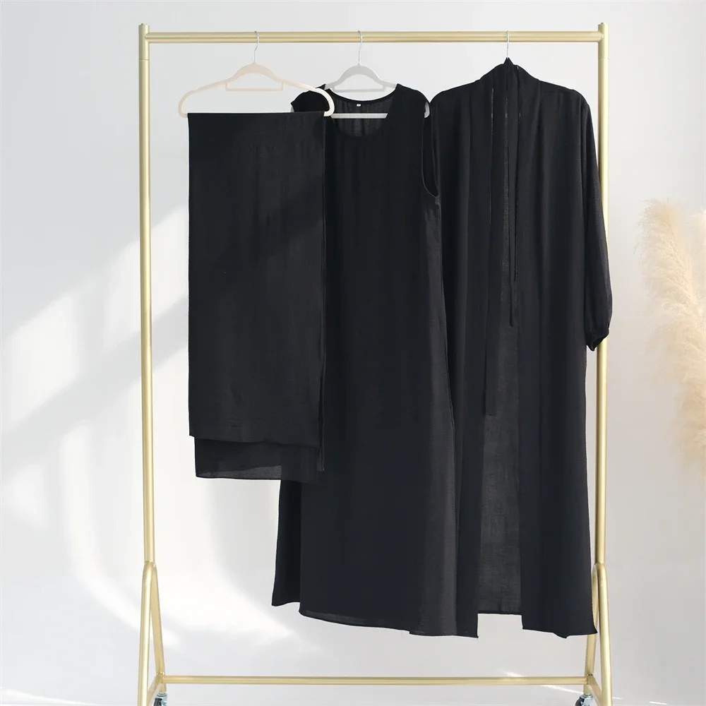 Conjuntos de Hijab 2/3 piezas Eid Ramadán mujeres musulmanas Abaya abierta Kimono Maxi vestido interior Dubai bata árabe islámica Kaftan Jalabiya caftán