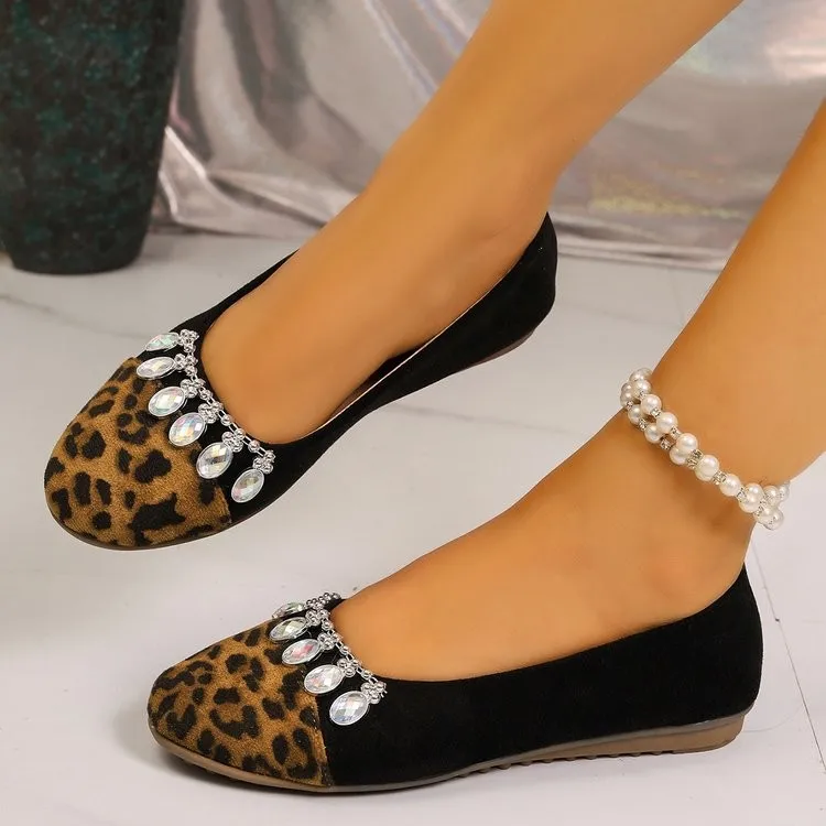 Plus Size Leopard Print Flats 2026 New Ultra-Soft Bow Ballet Shoes, Versatile, Durable Slip-On Sneakers