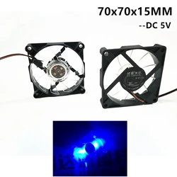 New 7015 70MM 70x70x15mm DC 5V Blue LED Cooling Fan Silent fan with 2wires USB