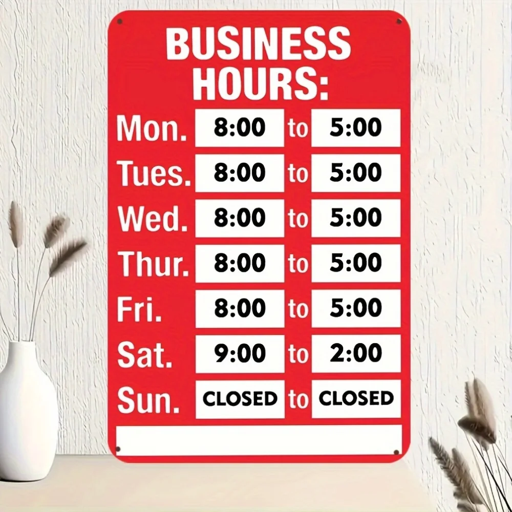 Vintage Metal Business Hours Sign,  Iron Wall Hanging Poster for Indoor Outdoor Decor, Bedroom, Home Office, Cafe, Garden, Farmh