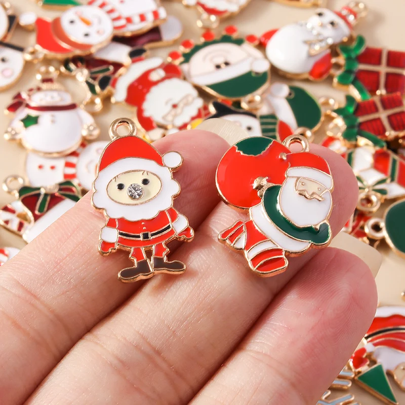 10 stücke Emaille Weihnachten Charme Lebkuchen mann Schneeflocke Schneemann Santa Anhänger für DIY Halskette Ohrring Schmuck Herstellung Zubehör – Detail 3
