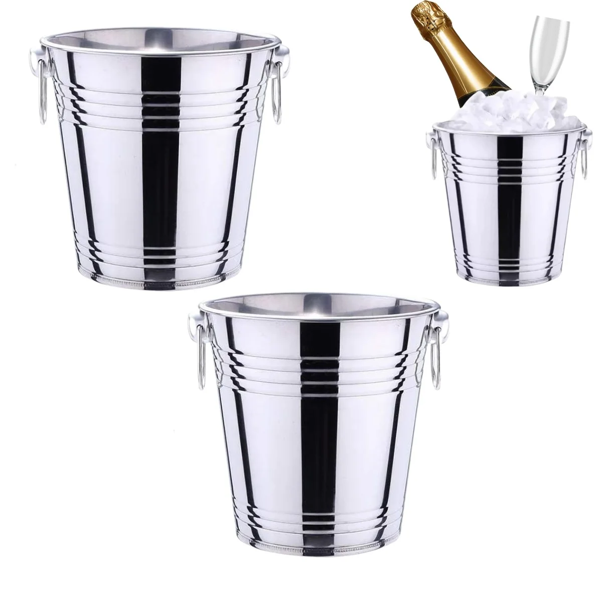 2 Stainless Steel Ice Buckets For Champagne and Drinks 4 Liters