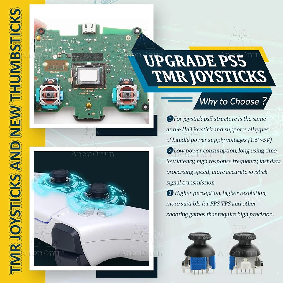 Palanca TMR Electromagnética para Control de PS5, Kit de Reemplazo Sin Deriva, Sensor Analógico 3D 3