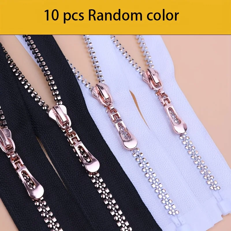 10pcs 5# resin zippers, special square tooth design, rose gold plated, single opening, for clothing, random black and white